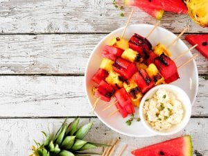 Melon rôti au miel et chèvre frais