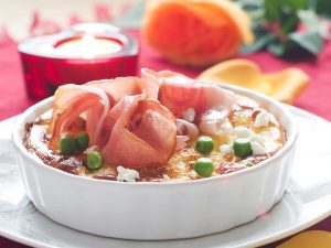 Frittata aux pois gourmands et jambon cru