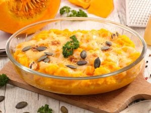 Gratin de courge au parmesan et lard fumé