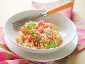 Risotto au pamplemousse et gambas