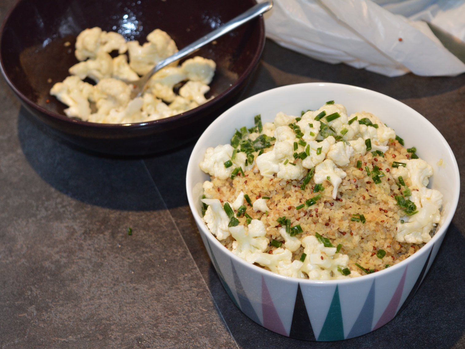 Salade quinoa, pickles de chou-fleur