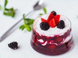 Mousse de fromage blanc aux framboises et aux mûres