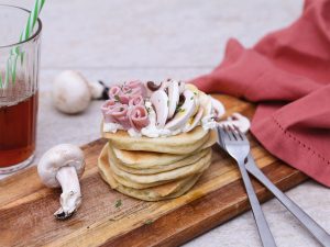 Pancakes salés champignons de Paris et jambon