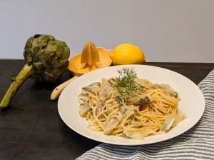 Spaghetti au citron, parmesan et artichauts Calico